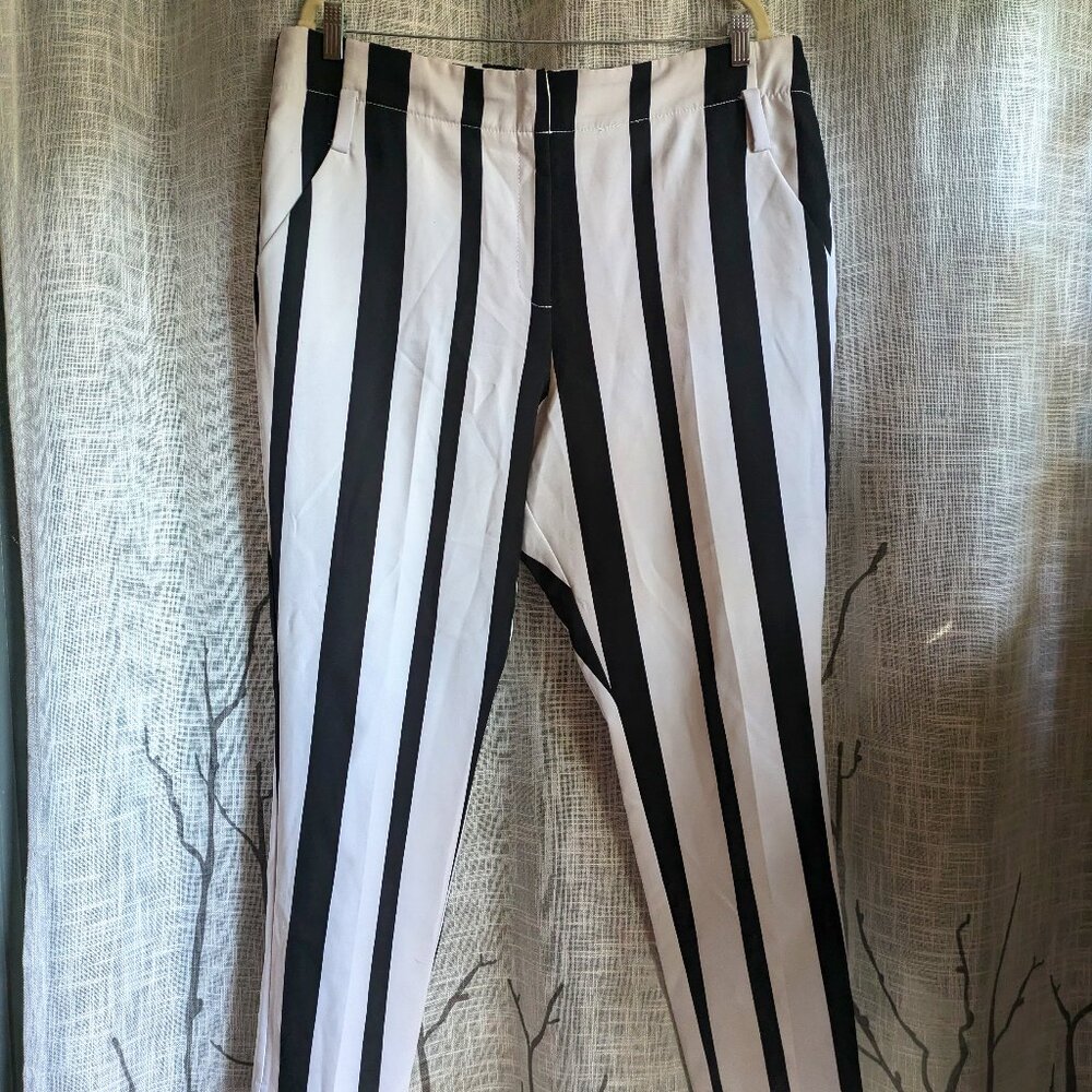NY & Co 7th Avenue Design Studio Black & White Beetlejuice Striped Ankle Pants